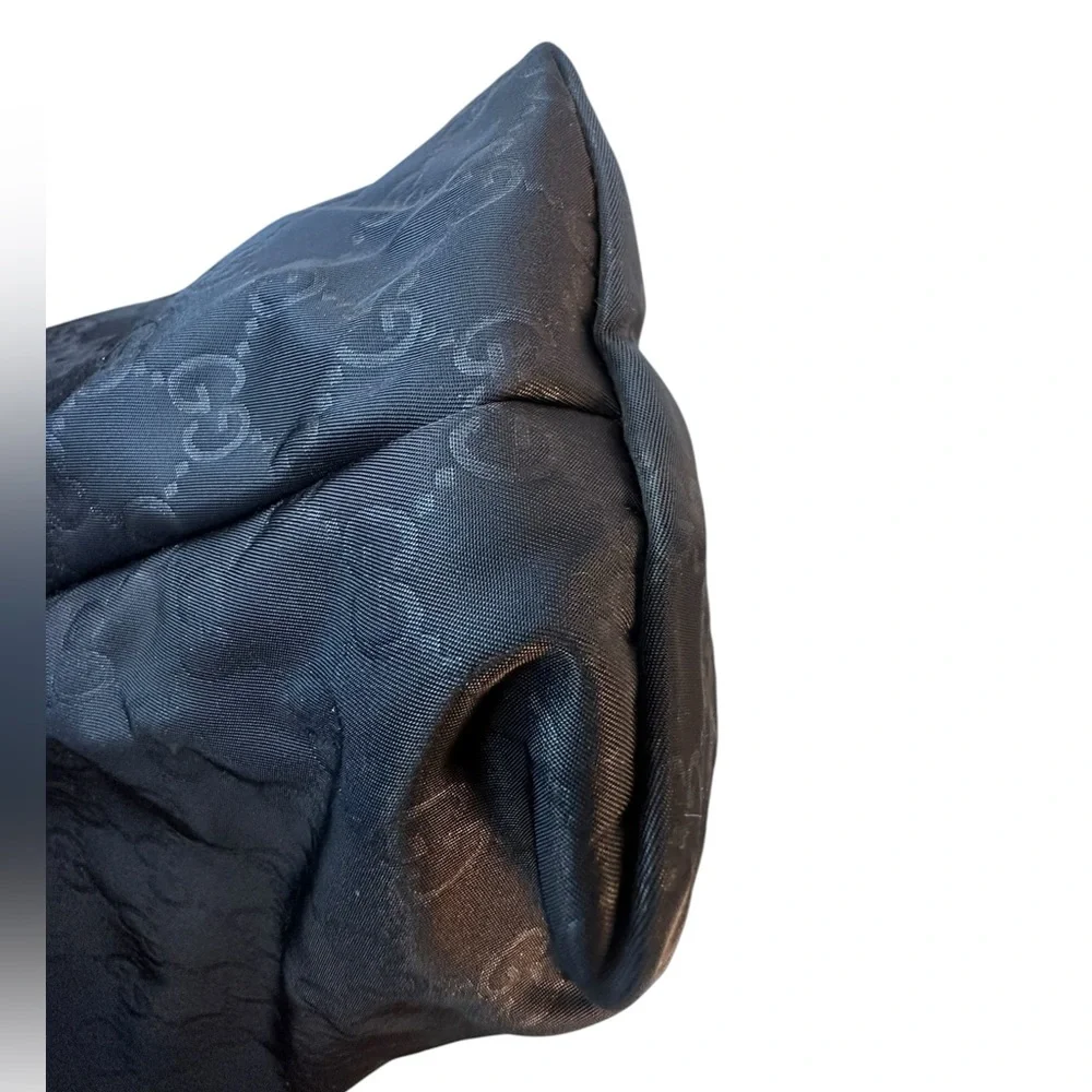 Authentic Gucci Black Nylon Tote Bag with brown leather shoulder straps. - Picture 4 of 12